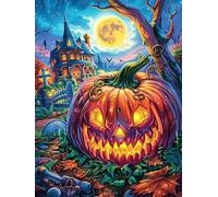 Citrouille d'Halloween dans une forêt magique 500 Pièces Puzzle Personne Âgée En Carton Rigide Rêve magique de science-fiction Facile Débutant Anti-Stress Stimulation Cognitive Loisir Créatif Petit Pr