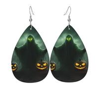Citrouille D'Halloween Fantôme Verte Et Horrifique Boucle D'Oreille Double Face Boucles D'Oreilles En Cuir Légères Pendantes Pour Décorations Femme