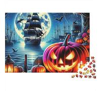 Citrouille dHalloween Puzzle 1000 Pièces Papier pour Adultes Bateau Pirate Jeu de Puzzle 1000 Pièces Détente Décoration Maison 52x38cm/1000pcs