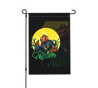 Citrouille effrayante tenant un couteau Drapeaux de jardin 12x18 pouces Drapeau de jardin double face Maison Pelouse Patio Drapeaux décoratifs Vacances Saisonnière Extérieur Drapeau de bienvenue