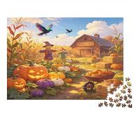 Citrouille Épouvantail Maison de Campagne Puzzle 1000 Pièces Paysage Champêtre dAutomne Puzzle pour Adultes Papier Détente Concentration Décor Cadeau 38x26cm/1000pcs