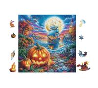 Citrouille et Phare au Clair de Lune 100 Pièces Puzzle Collectionneur en Carton Haute Densité Épais Haute Difficulté Décoration Murale Oeuvre d'art Cadeau Noël Premium 28x28cm