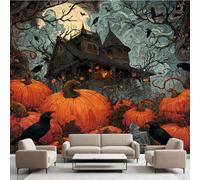 Citrouille Halloween Film Autocollant Stickers Muraux Château Lune corbeau Papier Peint, Gothique Halloween Mural pour Salon Chambre Décoratif Murale Pour Meuble Stickers Muraux 250 x 175 cm