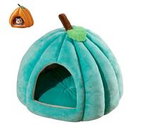 Citrouille Lit pour chat, 2025, en forme de citrouille, maison chaude avec coussin amovible lavable, nid de citrouille confortable pour chats d'intérieur et petits chiens (bleu, S)