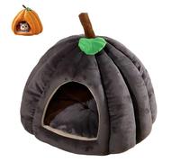 Citrouille Lit pour chat, 2025, mignon, en forme de citrouille, maison chaude avec coussin amovible, nid de citrouille confortable pour chats d'intérieur et petits chiens, gris foncé, taille S