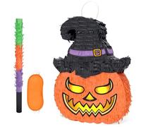 Citrouille Pinata Halloween avec Bâton et Bandeau - Fête Jeux pour Enfants et Adultes, Décorations Jour des Morts Mexique, 41.6 x 31.4 CM