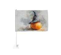 Citrouille portant un chapeau de sorcière drapeau de voiture extérieur clip fenêtre 30 x 45 cm double face décoration de voiture