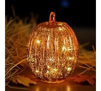 Citrouilles de nuit étoilée scintillantes en résine avec minuteur, décoration d'Halloween pour la maison, la chambre à coucher, le couloir, la table de Thanksgiving, A-doré