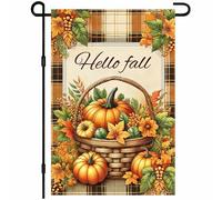 Citrouilles En Panier Bonjour L'Automne Bannière Cour 30X45Cm Drapeaux Résistant Double Face Drapeau De Cour Pour Fêtes Ferme Extérieure