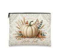 Citrouilles en toile avec fermeture éclair, herbes rustiques élégantes, eucalyptus, beige automne, trousse de maquillage portable avec fermeture éclair pour voyage, sac à main, salle de bain