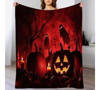 Citrouilles et fantômes Halloween en Flanelle Douce Légères Couvertures Toutes Saisons Jete de Canape pour Voyager, Lit ou Canapé (200 x 200cm,Automne) Rouge