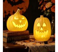 Citrouilles Lumineuses Halloween Lot de 2, Lanterne Décoration Intérieur/Extérieur avec LED Chaude, Citrouille Halloween Géante Imperméable pour Maison Hantée, Soirée Thème, Décoration Festive，Blanc