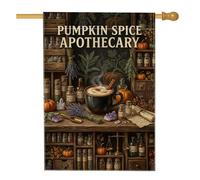 Citrouilles Spice Apothicaire Automne Citation Drapeau Maison 71 x 101 cm | Épices citrouilles, drapeau de pelouse, tasse de cuisson à la vapeur, bocaux d'apothicaire, lots de plantes
