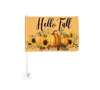 Citrouilles tournesols avec mots Hello Fall Car Flag Outdoor Window Clip 30 x 45 cm Double Face Décoration de voiture