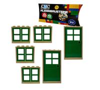 City 60594 60596 Ensemble de fenêtres et portes avec cadre 1 x 4 x 3 / 1 x 4 x 6 à picots - Bâtiment de ville - Beige - Vert