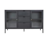 City-buffet 2 portes vitrées, 3 tiroirs en métal noir 140x85 cm
