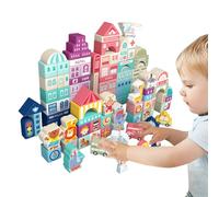 City Building Blocks - Educational Wooden Stacking Blocks, Cute Children Assembly Toys, 100 pièces Scene Bricks Set, Portable Learning Playset | Wooden Building Block Set For Nursery