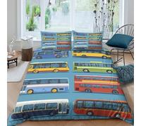 City bus set Parure de Lit Microfibre résistante 3 Pièces 3D Effet Léger Urban transport design Linge de Lit avec Taie d'oreiller Facile d'entretien for Adulte Enfants Filles King（220x240cm）