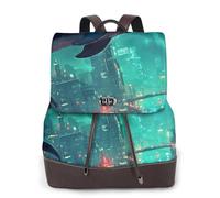 City Dolphins in the Night Sky Sac à dos de voyage tendance pour femme, sac à dos décontracté, sac à dos en cuir imprimé pour femme pour le travail