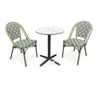 CITY GARDEN Lot composé d'une Table de Jardin BISTRO-TB60-HPL-MB et de 2 fauteuils Bistro-FT-TEX-Vert empilables