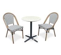 CITY GARDEN Lot composé d'une Table de Jardin BISTRO-TB60-TRZ et de 2 fauteuils Bistro-FT-TEX-Bleu empilables