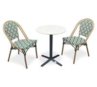 CITY GARDEN Lot composé d'une Table de Jardin BISTRO-TB60-TRZ et de 2 fauteuils Bistro-FT-TEX-Vert empilables