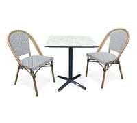 CITY GARDEN Lot composé d'une Table de Jardin BISTRO-TB70-HPL-MB et de 2 fauteuils Bistro-FT-TEX-Bleu empilables