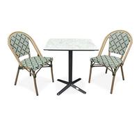 CITY GARDEN Lot composé d'une Table de Jardin BISTRO-TB70-HPL-MB et de 2 fauteuils Bistro-FT-TEX-Vert empilables