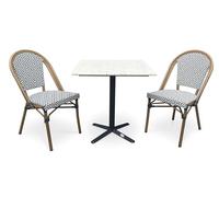 CITY GARDEN Lot composé d'une Table de Jardin BISTRO-TB70-TRZ et de 2 fauteuils Bistro-FT-TEX-Bleu empilables