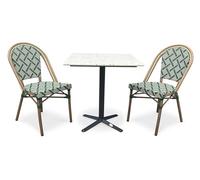 CITY GARDEN Lot composé d'une Table de Jardin BISTRO-TB70-TRZ et de 2 fauteuils Bistro-FT-TEX-Vert empilables