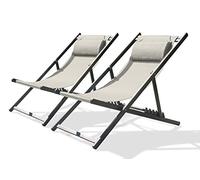 CITY GARDEN - Lot de 2 chiliennes JULIA en aluminium anthracite et textilène gris