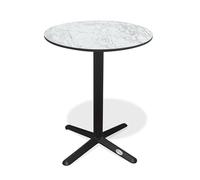 CITY GARDEN Table Ronde de Jardin Bistro (diam. 60 cm) en Acier Noir et Plateau HPL Effet marbre - Blanc