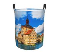 City Hall Building Panier à linge rond monocouche avec impression enveloppante intégrale, tissu polyester résistant à l'eau pour rangement de la maison et de la voiture