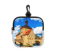 City Hall Building Pochette carrée à fermeture éclair avec impression intégrale, petit sac de rangement imperméable, léger et durable pour pièces de monnaie, cartes, clés pour voyage et usage