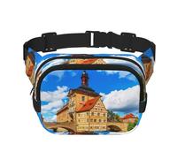 City Hall Building Sac banane carré double couche avec impression intégrale, tissu sergé durable, sac banane multi-poches pour sports de plein air voyage