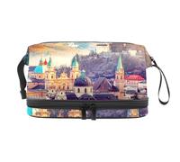 City in Alps of Mozart Trousse à maquillage double couche pour femmes et filles Trousse de toilette de voyage Trousse de maquillage pratique avec compartiment à brosse, multicolore, 27x15x14