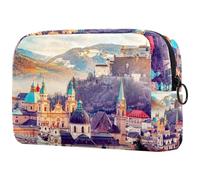 City in Alps of Mozart Trousse de maquillage pour femme, trousse de toilette de voyage, grande pochette de maquillage pratique avec fermeture éclair, multicolore, 18.5x7.5x13cm/7.3x3x5.1in, Trousse de