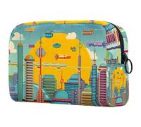 City in The Future Trousse à cosmétiques pour femme, trousse de toilette de voyage, grande pochette de maquillage pratique avec fermeture éclair, multicolore, 18.5x7.5x13cm/7.3x3x5.1in, Trousse de