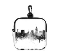 City Ink Pochette carrée à fermeture éclair avec impression intégrale, tissu en caoutchouc imperméable, léger et durable pour pièces de monnaie, cartes, clés
