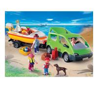 Playmobil - Set de jeu Voiture familiale avec bateau - 4 pers., remorque porte-bateau, chien