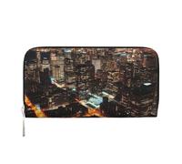 City Lights Portefeuille en cuir pour femme et fille, fermeture éclair sur le pourtour avec porte-cartes de crédit, sac à main de voyage imperméable