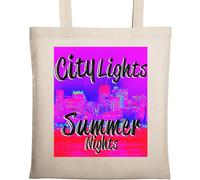 City Lights Summer Nights Sac fourre-tout en coton naturel et écologique Style hipster des années 80 Beige, beige, Taille unique
