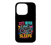 City Never Sleeps Retro Boombox Urban Music Lover Coque pour iPhone 14 Pro