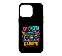 City Never Sleeps Retro Boombox Urban Music Lover Coque pour iPhone 14 Pro Max