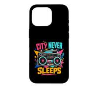 City Never Sleeps Retro Boombox Urban Music Lover Coque pour iPhone 16 Pro
