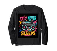 City Never Sleeps Retro Boombox Urban Music Lover Manche Longue