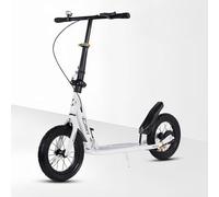 City Scooter Adult 150 kg Load Capacity 29 cm Big Wheel Scooter, Foldable with Handbrake and Brake, Children's from 6, Height Adjustable Kick Scooter (White)