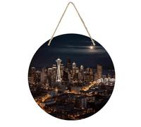 City Seattle Plaque circulaire en bois à suspendre avec motifs imprimés UV, décoration murale rustique minimaliste pour salon, chambre à coucher, cuisine, ferme