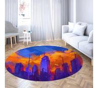 City Skyline rond grand tapis lavable tapis de sol antidérapants pour sol de cuisine salon chambre à coucher bureau entrée de paysage nocturne urbain à poils ras de soleil orange audacieux 120cm