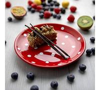 City to Cottage | Assiette à dessert | rouge à pois blancs en céramique faite et peinte à la main | 20cm